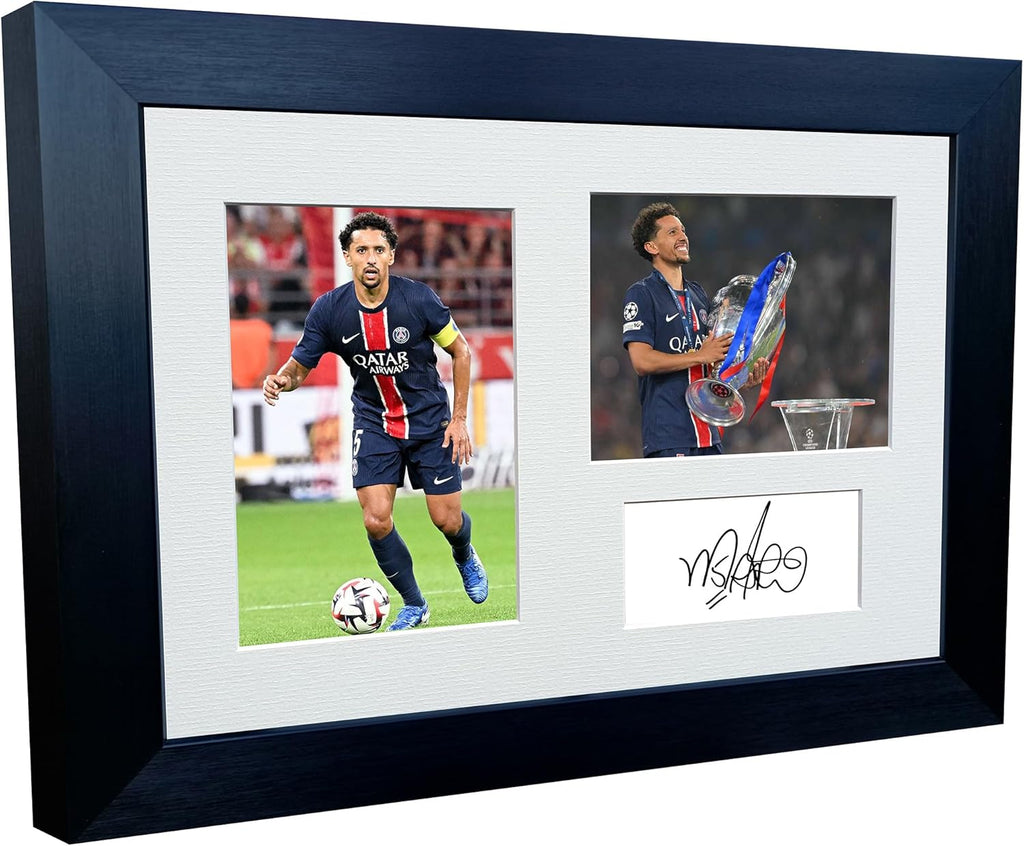 Kitbags & Lockers 12x8 A4 Signed Marquinhos Paris Saint-Germain PSG Champions League Winners 2025 Autographed Photo Photograph Picture Frame Football Soccer Gift Triple 1