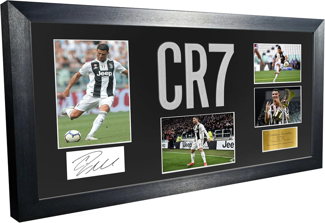 Large Cristiano Ronaldo Juventus Celebration With Precision Cut CR7 Logo Signed Autographed Signature Photograph Photo Picture Frame Football Soccer Poster Gift Black Mount