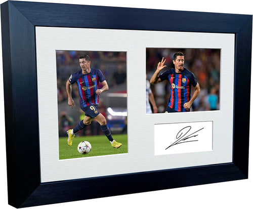Robert Lewandowski Barcelona 2022/23 Triple Autographed Signed 12x8 A4 Photo Photograph Picture Frame Football Soccer Poster Gift