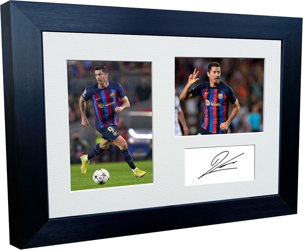 Robert Lewandowski Barcelona 2022/23 Triple Autographed Signed 12x8 A4 Photo Photograph Picture Frame Football Soccer Poster Gift