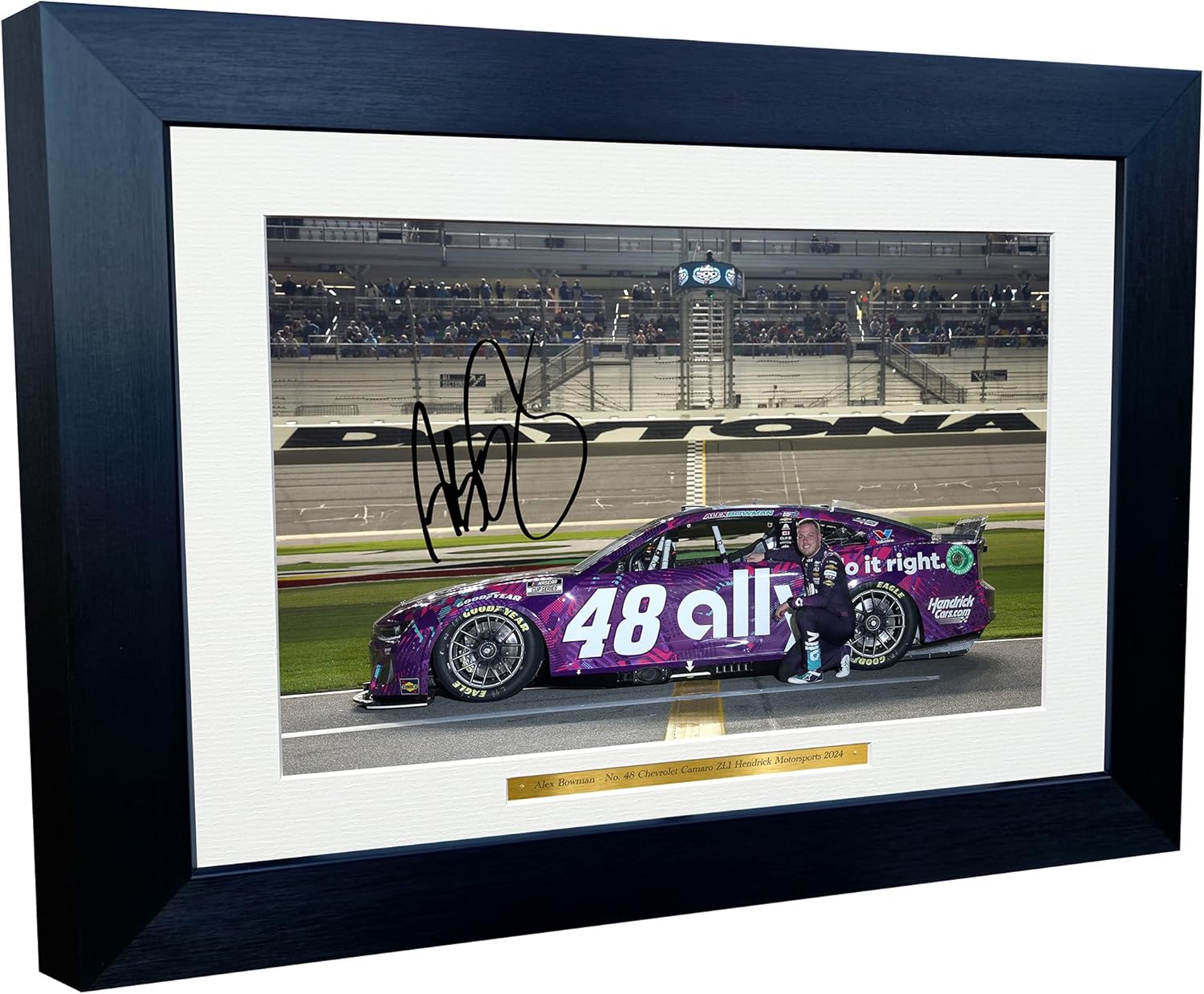 12x8 A4 Alex Bowman 2024 Dayaton 500 NASCAR Cup Series No. 48 Chevrolet Camaro ZL1 for Hendrick Motorsports Signed Autographed Signature Photo Photograph Picture Frame Poster Celebration Gift
