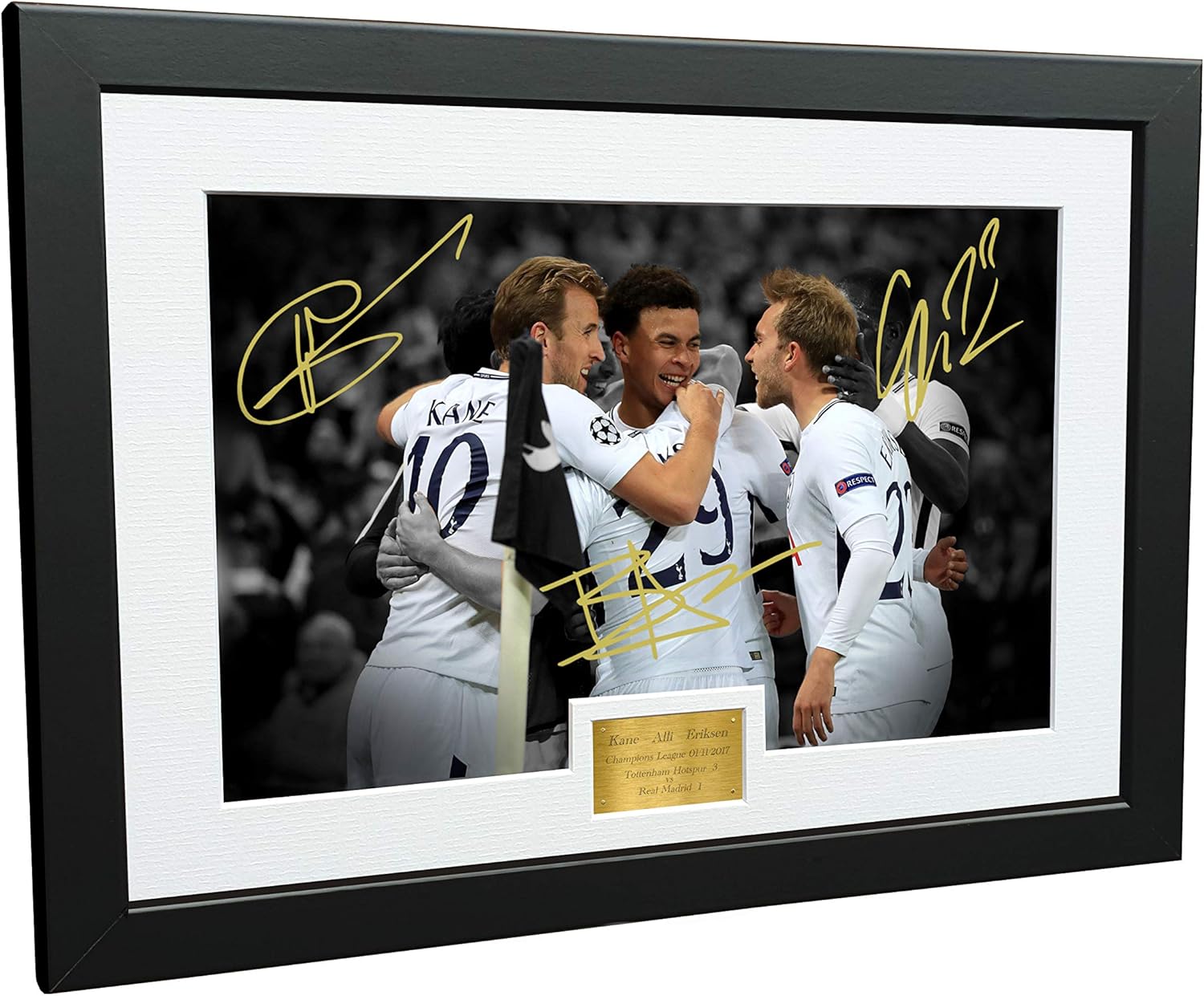 Kitbags & Lockers 12x8 A4 Tottenham Hotspur vs Real Madrid 3-1" Signed Harry Kane Dele Alli Christian Eriksen Spurs Autographed Photo Photograph Picture Frame Gift