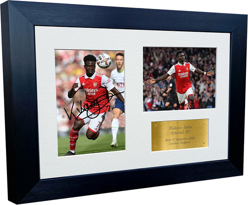 2022/23 Bukayo Saka Arsenal Triple Autographed Signed 12x8 A4 Photo Photograph Picture Frame Football Soccer Poster Gift G