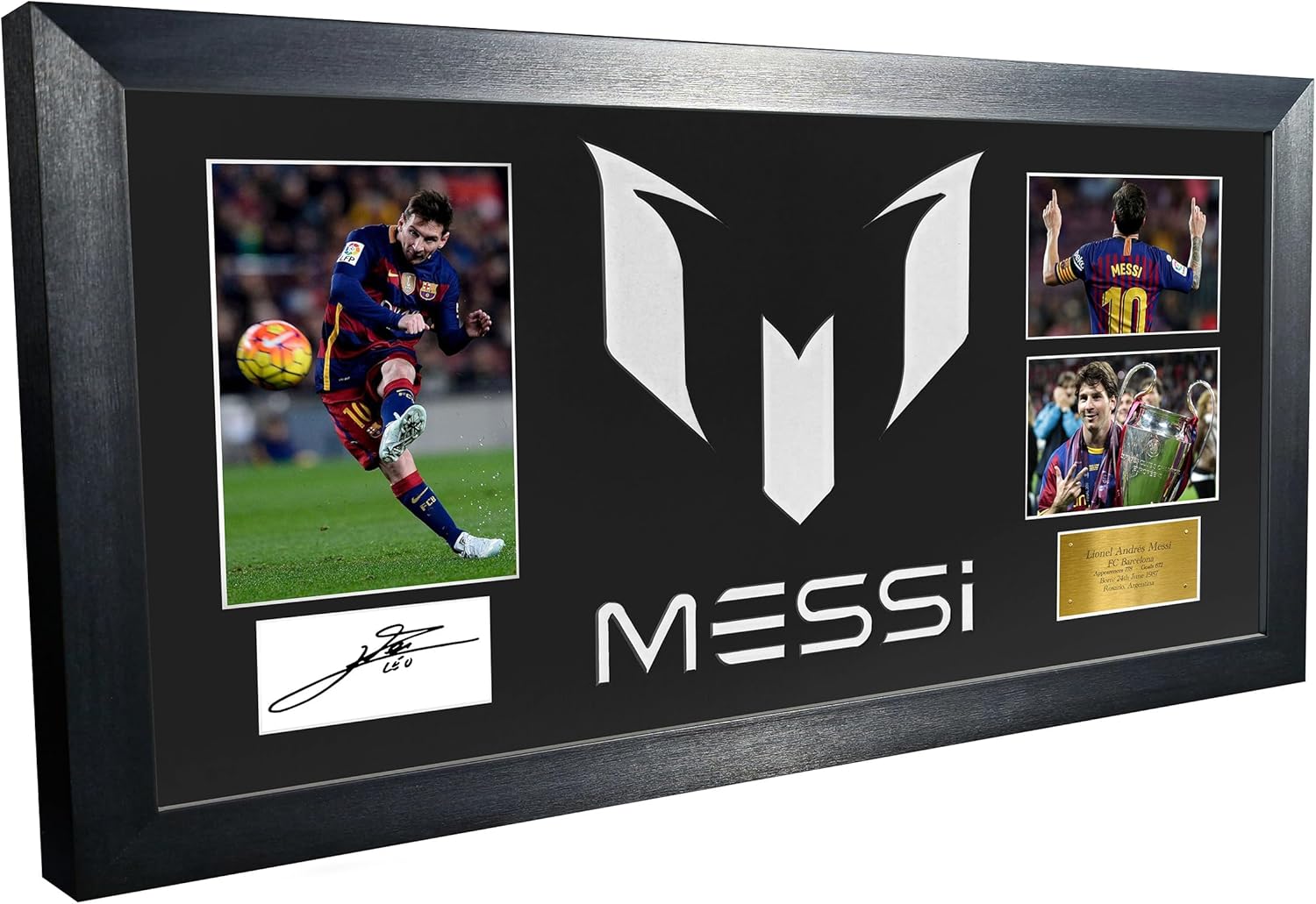 Lionel Messi Celebration With Precision Cut Logo Barcelona Signed Autographed Signature Photograph Picture Frame Football Soccer Poster Gift Black Mount