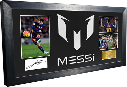 Lionel Messi Celebration With Precision Cut Logo Barcelona Signed Autographed Signature Photograph Picture Frame Football Soccer Poster Gift Black Mount