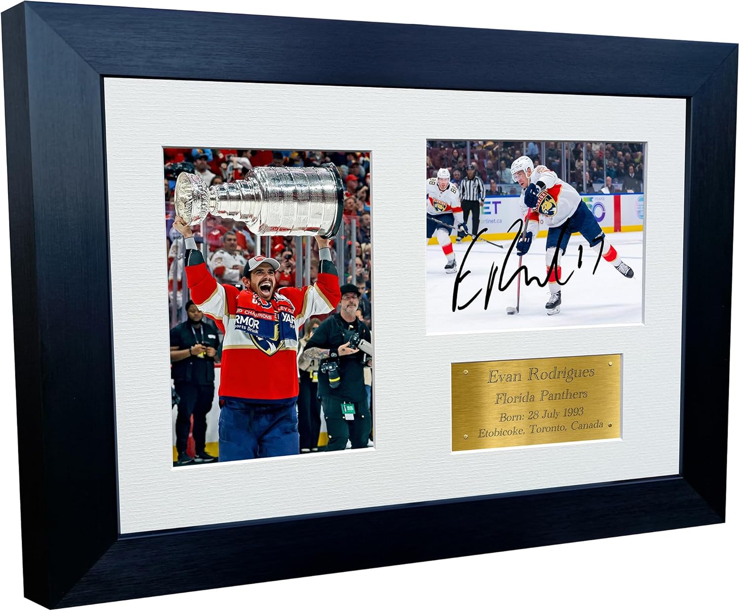 Kitbags & Lockers 12x8 A4 Florida Panthers Evan Rodrigues Stanley Cup Champions 2025 NHL Autograph Signed Signature Photo Photograph Picture Frame Ice Hockey Poster Gift Triple G