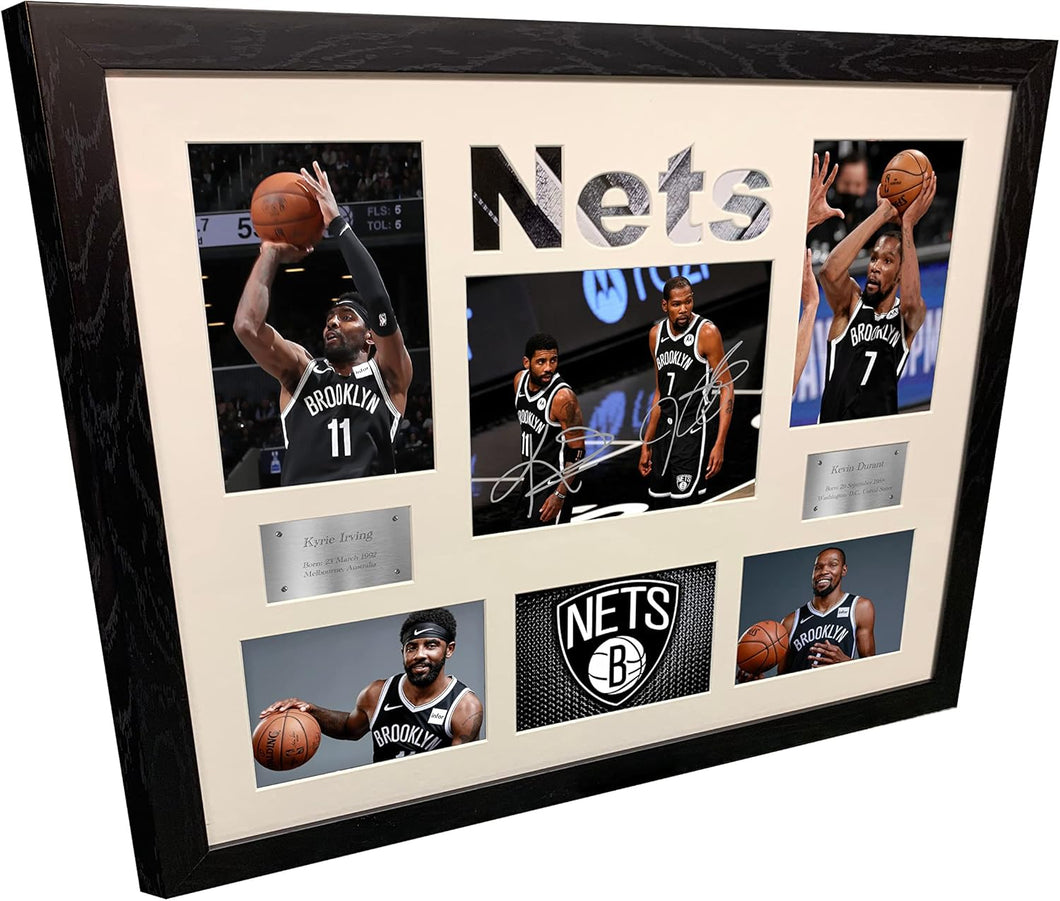 Super A2 Size Print Brooklyn Nets Kevin Durant Kyrie Irving Montage Autographed Signed Photo Photograph Picture Frame Basketball Poster Gift