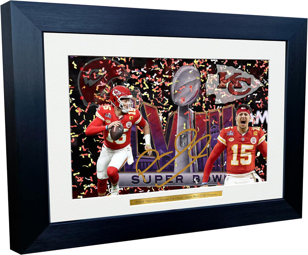 Kitbags & Lockers 12x8 A4 Patrick Mahomes Celebration Super Bowl LVIII Winners Back To Back Kansas City Chiefs American Football NFL Autographed Signed Photo Photograph Picture Frame Poster Gift Colour