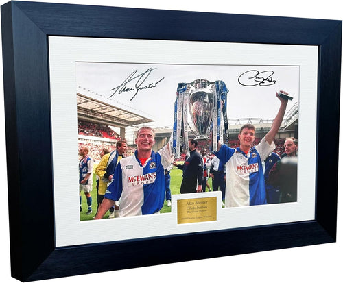 12x8 A4 Signed Alan Shearer Chris Sutton Blackburn Rovers 1995 Premier League Champions Winners Autographed Autograph Signed Signature Photograph Photo Picture Frame Football Soccer Poster Gift