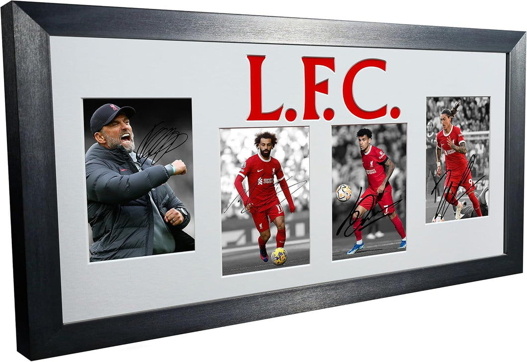 Signed Liverpool Jurgen Klopp - Darwin Nunez - Luis Diaz - Mo Mohamed Salah Autographed Signature Photo Photograph Picture Frame Football Soccer Poster Gift