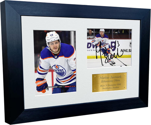 Kitbags & Lockers 12x8 A4 Mattias Janmark Edmonton Oilers NHL Autographed Signed Signature Photo Photograph Picture Frame Ice Hockey Poster Gift Triple Gold
