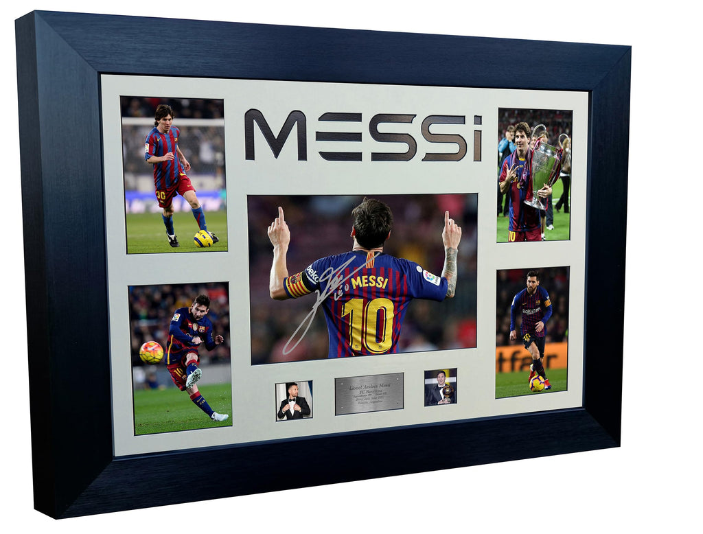 Large A3+ Signed Lionel Messi Inter Miami Barcelona PSG Argentina Display Autographed Signature Photo Photograph Picture Frame Football Soccer Poster Gift (Black Mount, Career Montage)