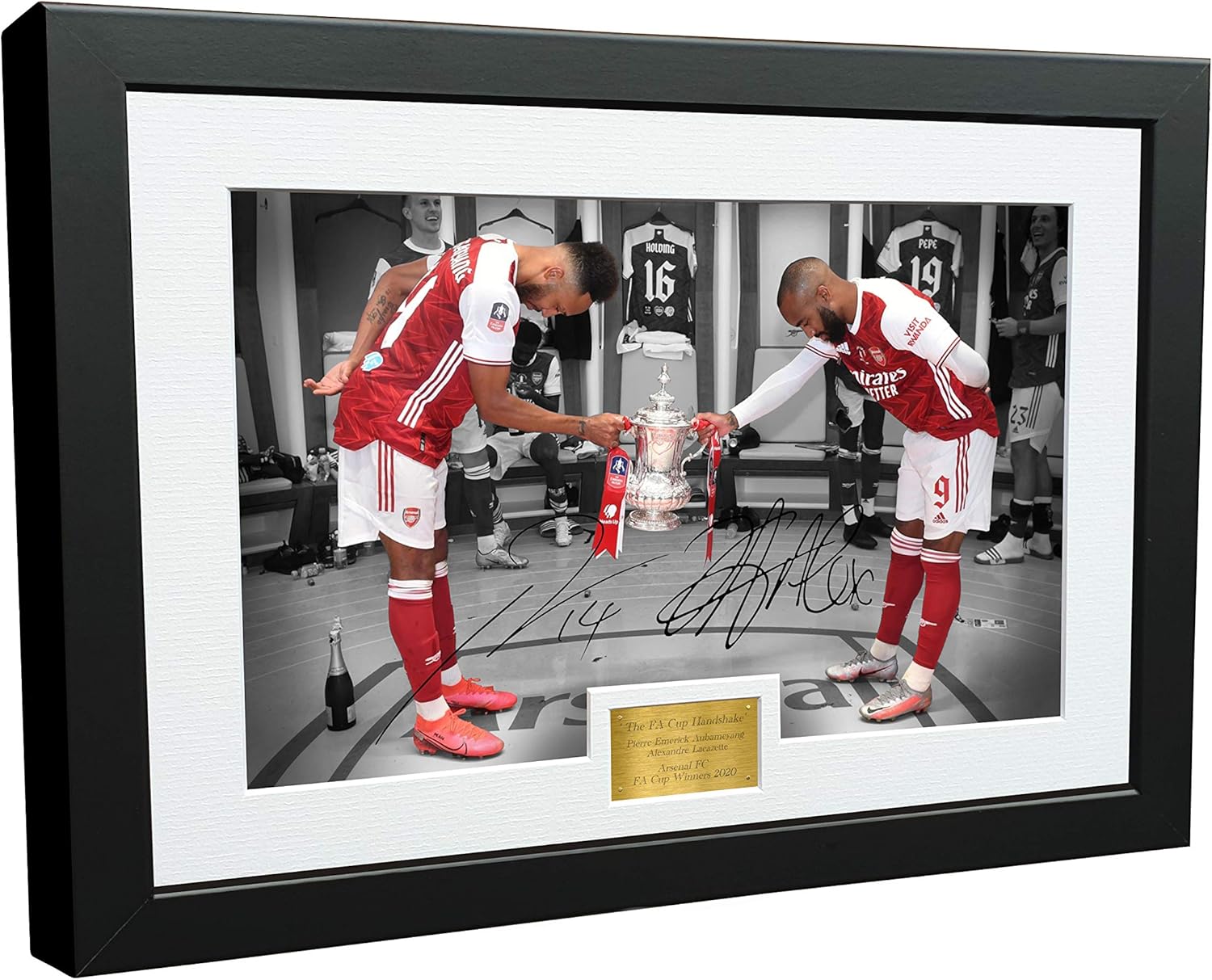 12x8 A4 Signed"2020 FA CUP HANDSHAKE" Alexandre Lacazette Pierre-Emerick Aubameyang Arsenal FC Autographed Photo Photograph Picture Frame Football Soccer Poster Gift