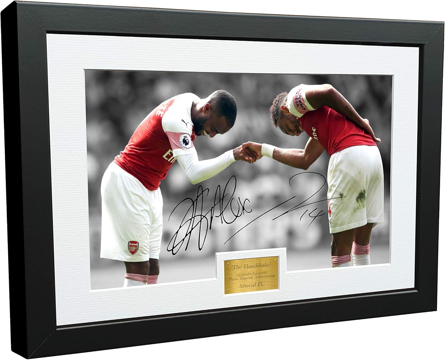 Large A3+/A3/A4 Print Signed "THE HANDSHAKE" Alexandre Lacazette Pierre-Emerick Aubameyang Arsenal FC Autographed Photo Photograph Picture Frame Football Soccer Poster Gift (Black, Image Size A4)
