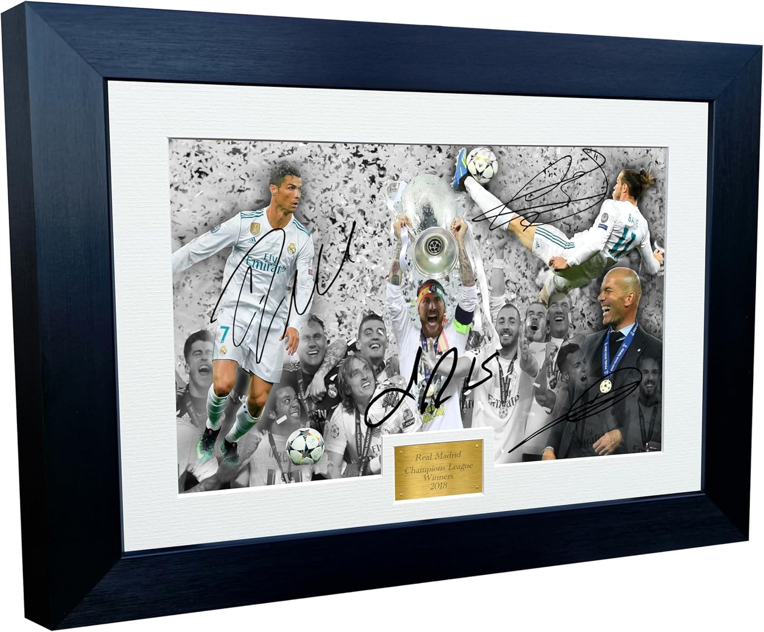 12x8 A4 Real Madrid 2018 CHAMPIONS LEAGUE CELEBRATION Signed Cristiano Ronaldo Gareth Bale Sergio Ramos Zinedine Zidane Autographed Signed Photograph Picture Frame Football Soccer Poster Gift