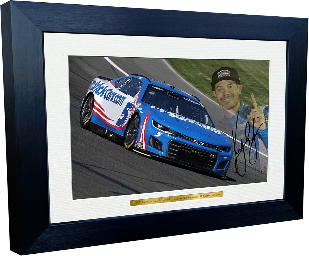 Kitbags & Lockers 12x8 A4 Kyle Larson 2024 NASCAR No. 5 Chevrolet Camaro ZL1 Hendrick Motorsports Signed Autographed Signature Photo Photograph Picture Frame Poster Celebration Gift