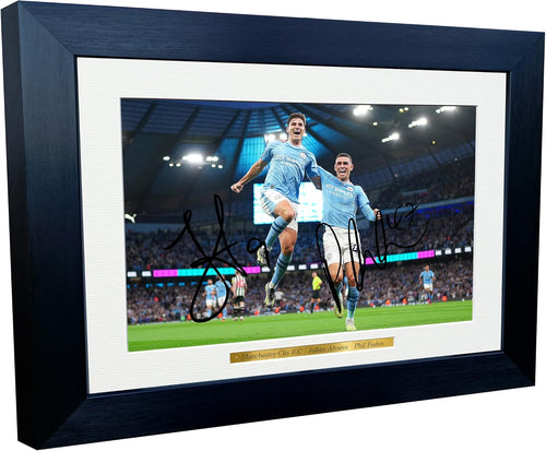 12x8 A4 Signed Julián Álvarez Phil Foden Manchester City Autographed Autograph Signed Photograph Photo Picture Frame Football Soccer Poster Gift