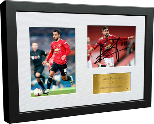 12x8 A4 Signed Triple Bruno Fernandes Manchester United Autographed Photo Photograph Picture Frame Football Soccer Poster Gift