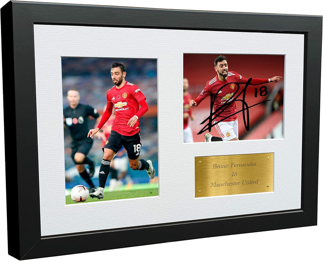 12x8 A4 Signed Triple Bruno Fernandes Manchester United Autographed Photo Photograph Picture Frame Football Soccer Poster Gift