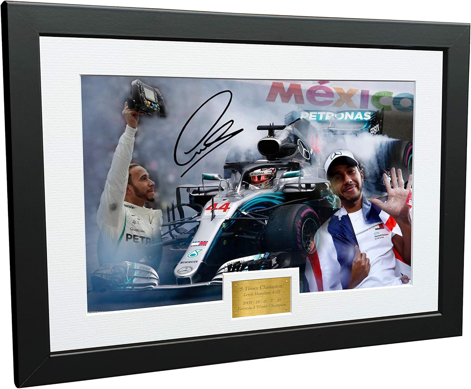 Kitbags & Lockers 5 Times World Champion Celebration Edition - A4 12x8 Signed Lewis Hamilton - Mercedes-AMG Petronas - Autographed Photo Photograph Picture Frame Motor Sport Formula 1 F1 Gift