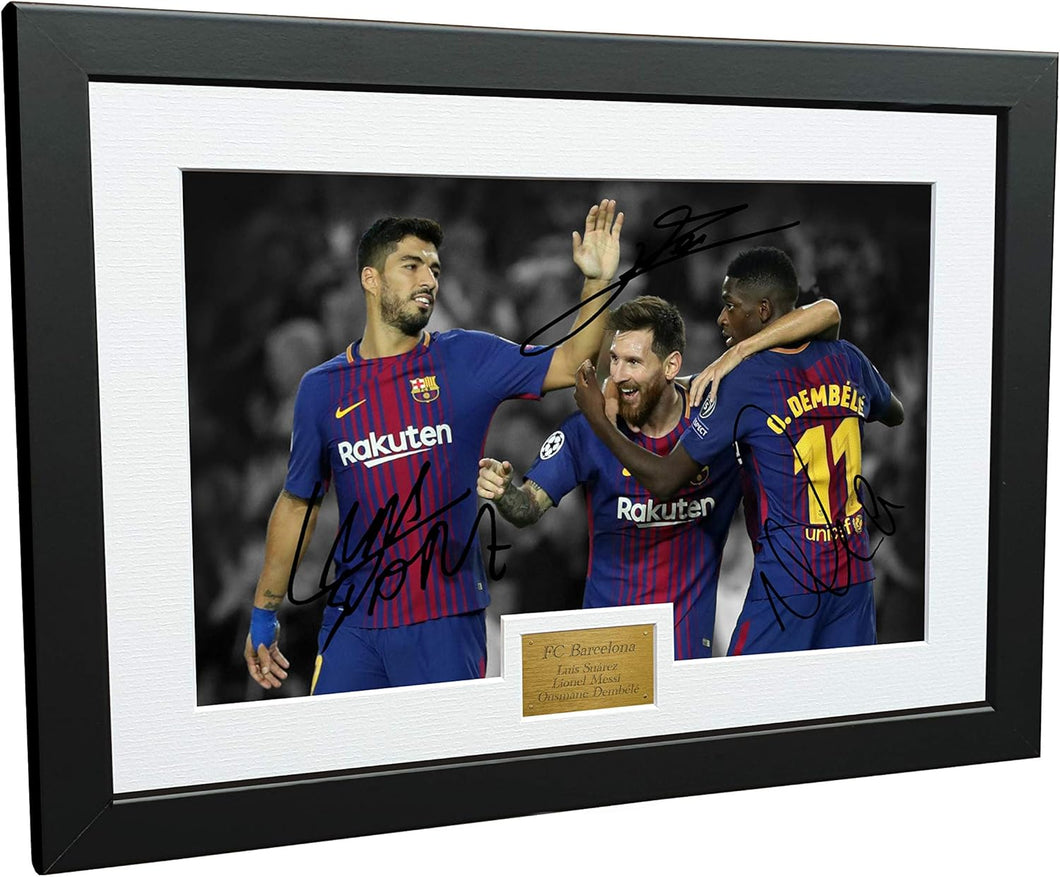 Kitbags & Lockers 12x8 FC Barcelona Luis Suarez Lionel Messi Ousmane Dembele Signed Autographed Photo Photograph Picture Frame Soccer A4 Gift
