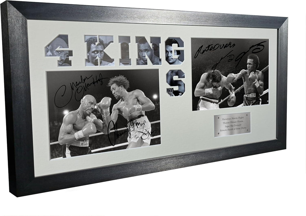 The Four Kings Marvelous Marvin Hagler Thomas Hitman Hearns Sugar Ray Leonard Roberto Duran Boxing Photo Photograph Picture Frame Signed Autographed Signature