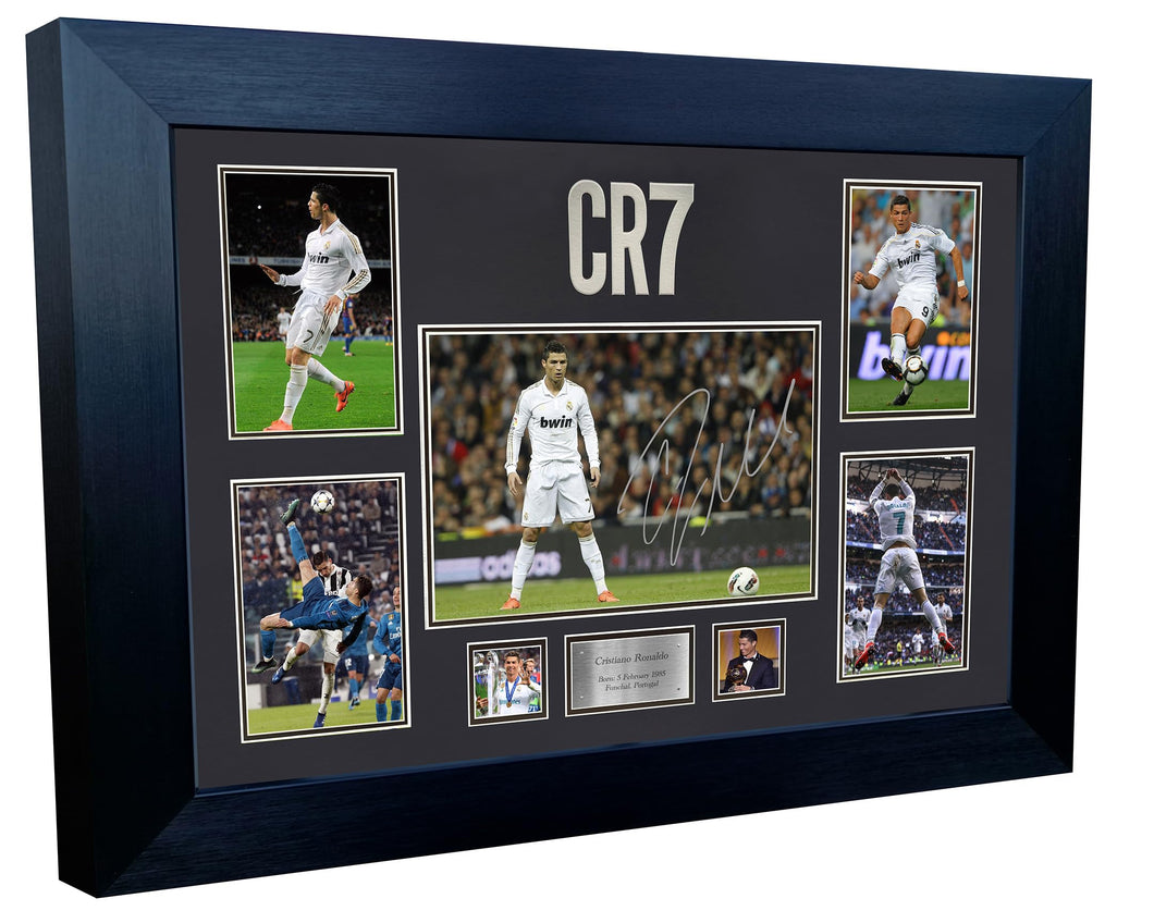 Large A3+ Signed CR7 Cristiano Ronaldo Real Madrid Display Autographed Signature Photo Photograph Picture Frame Football Soccer Poster Gift Manchester United Juventus Al-Nassr Portugal (Cream Mount)