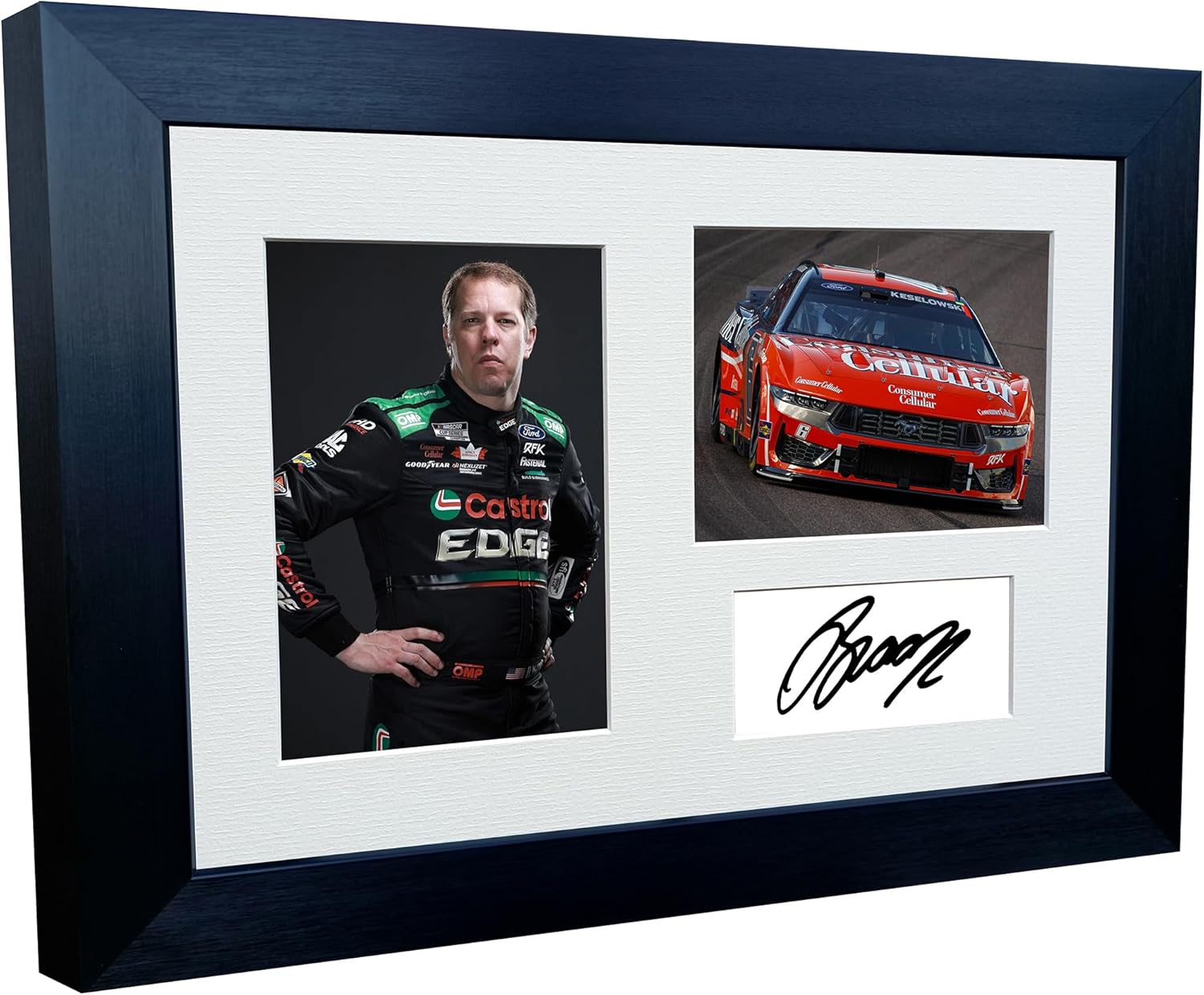 12x8 A4 Brad Keselowski 2024 NASCAR Cup Series No. 6 Ford Mustang Dark Horse for RFK Racing Signed Autographed Signature Photo Photograph Picture Frame Poster Celebration Gift Triple