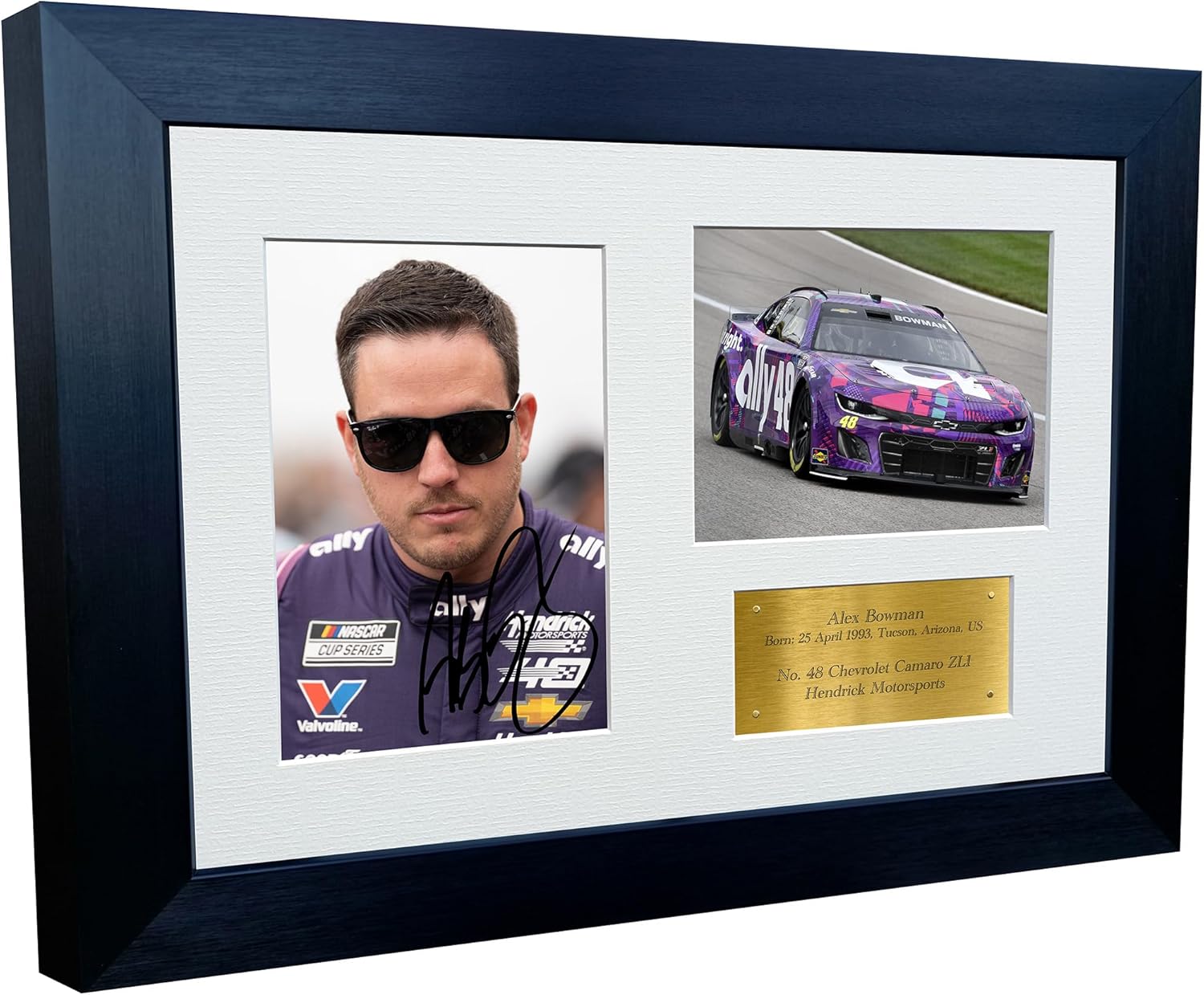 12x8 A4 Alex Bowman 2024 NASCAR Cup Series No. 48 Chevrolet Camaro ZL1 for Hendrick Motorsports Signed Autographed Signature Photo Photograph Picture Frame Poster Celebration Gift Triple Gold