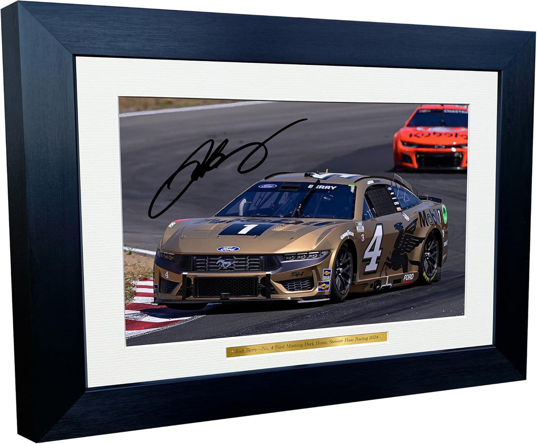 Kitbags & Lockers 12x8 A4 Josh Berry 2024 NASCAR Cup Series No. 4 Ford Mustang Dark Horse for Stewart–Haas Racing Signed Autographed Signature Photo Photograph Picture Frame Poster Celebration Gift 1