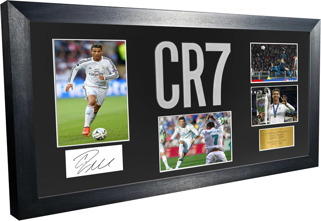 Large Cristiano Ronaldo Real Madrid Celebration With Precision Cut CR7 Logo Signed Autographed Signature Photograph Photo Picture Frame Football Soccer Poster Gift Black Mount