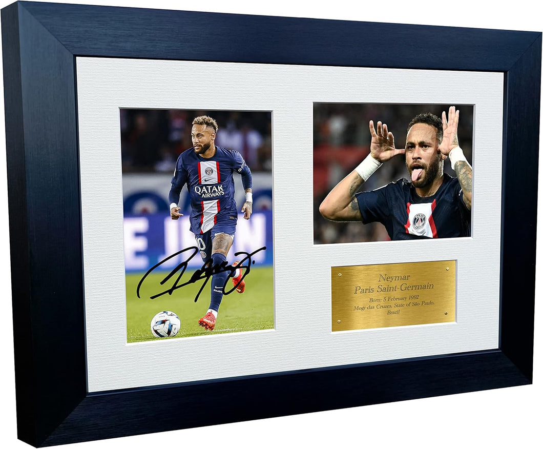 2022/23 Neymar Junior Paris Saint-Germain PSG Triple Autographed Signed 12x8 A4 Photo Photograph Picture Frame Football Soccer Poster Gift G