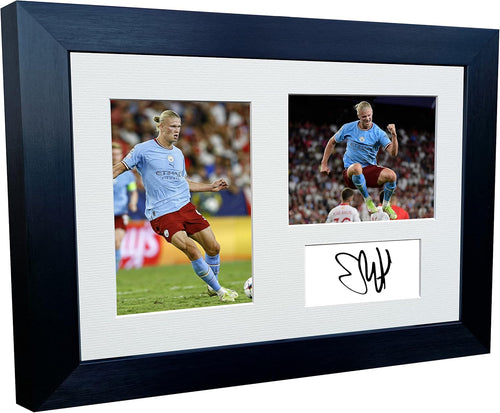 12x8 A4 Erling Haaland Manchester City Triple Autographed Signed Photo Photograph Picture Frame Football Soccer Poster Gift