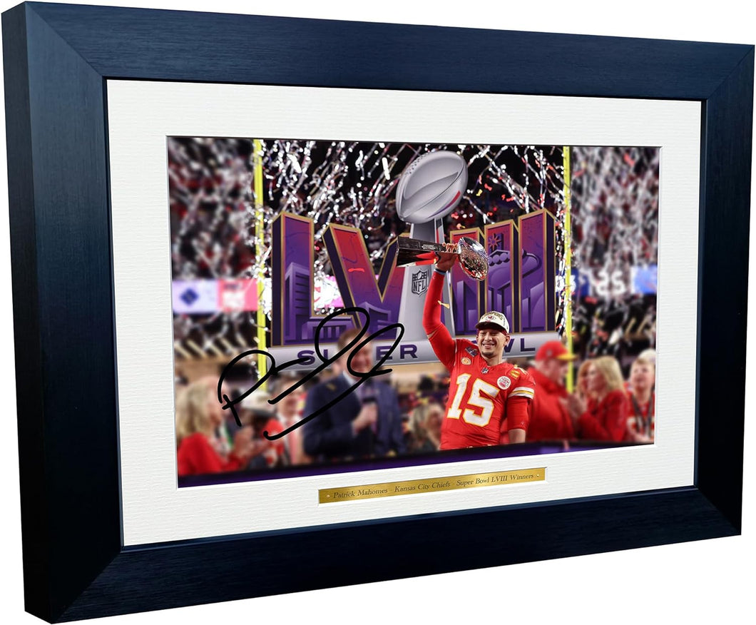 Kitbags & Lockers 12x8 A4 Patrick Mahomes Celebration Super Bowl LVIII Winners Back To Back Kansas City Chiefs American Football NFL Autographed Signed Photo Photograph Picture Frame Poster Gift Blur