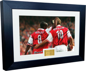 12x8 A4 Signed Ian Wright Dennis Bergkamp Arsenal Autographed Autograph Signed Signature Photograph Photo Picture Frame Football Soccer Poster Gift