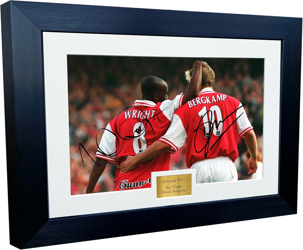 12x8 A4 Signed Ian Wright Dennis Bergkamp Arsenal Autographed Autograph Signed Signature Photograph Photo Picture Frame Col Football Soccer Poster Gift