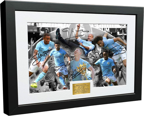 A3+ 2017/18 Premier League CHAMPIONS CELEBRATION Signed Manchester City Guardiola De Bruyne Agüero Sterling Jesus Sane Autographed Photo Photograph Picture Frame Soccer Gift