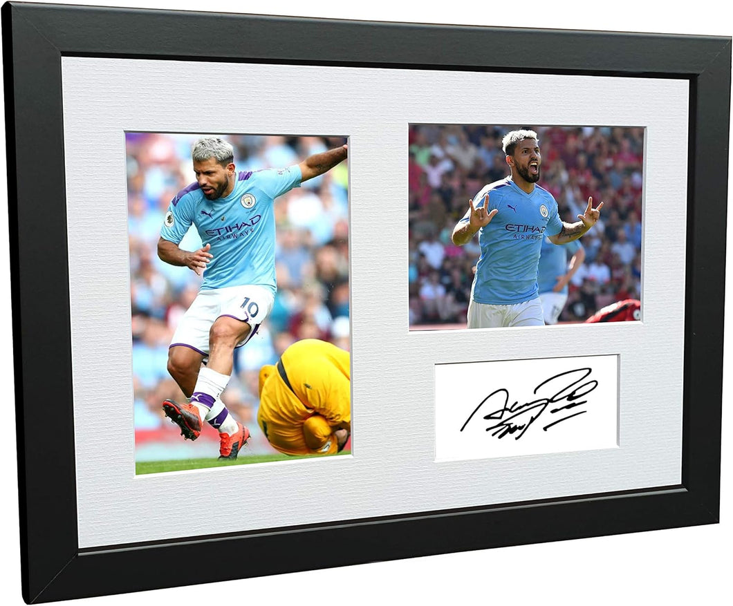 12x8 A4 Signed Sergio Aguero Manchester City Autographed Photo Photograph Picture Frame Football Soccer Poster Gift