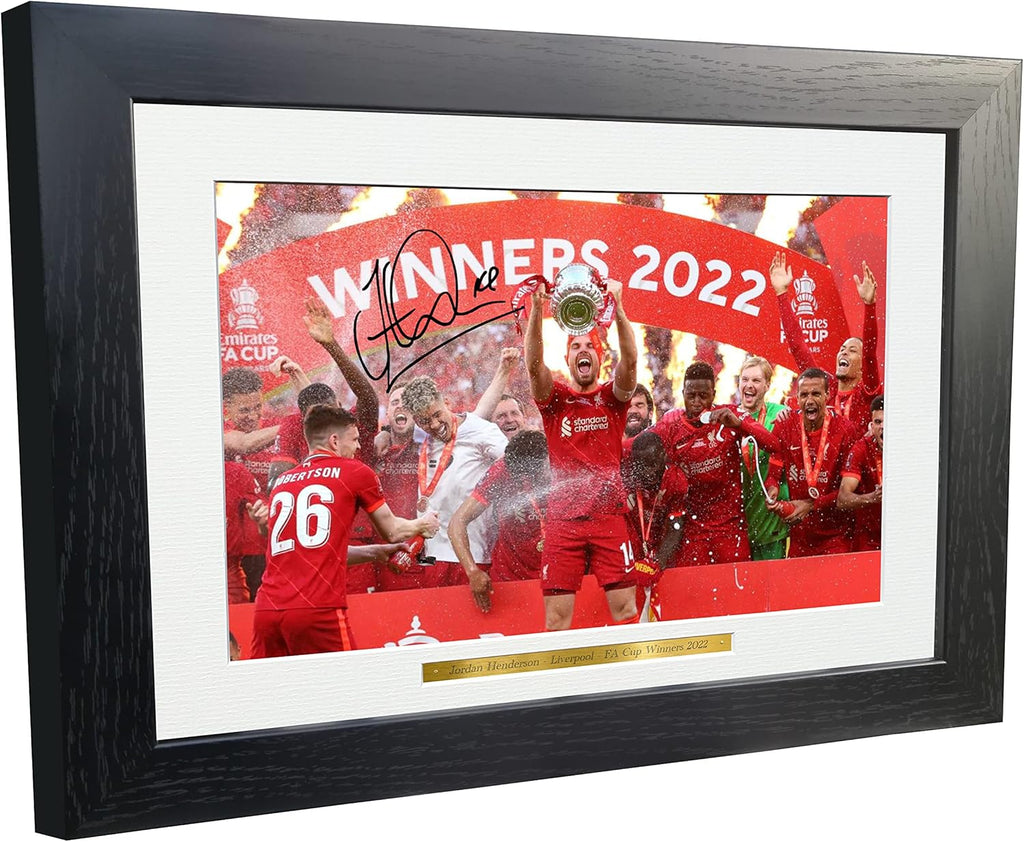 A4 A3+ FA CUP WINNERS 2022 Jordan Henderson Liverpool Autographed Signed Photo Photograph Picture Frame Football Soccer Poster Gift (A3+)
