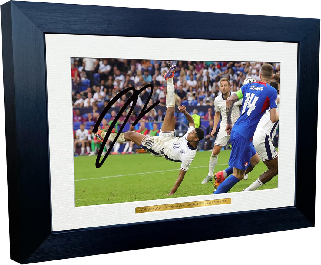 12x8 A4 Jude Bellingham Overhead Goal England Euros 2024 Autographed Signed Photo Photograph Picture Frame Football Soccer Poster Gift