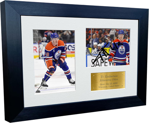 Kitbags & Lockers 12x8 A4 Ty Emberson Edmonton Oilers NHL Autographed Signed Signature Photo Photograph Picture Frame Ice Hockey Poster Gift Triple Gold