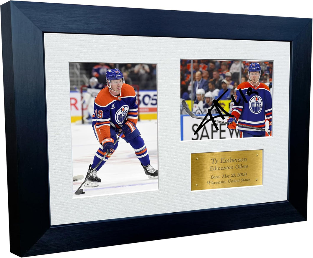 Kitbags & Lockers 12x8 A4 Ty Emberson Edmonton Oilers NHL Autographed Signed Signature Photo Photograph Picture Frame Ice Hockey Poster Gift Triple Gold