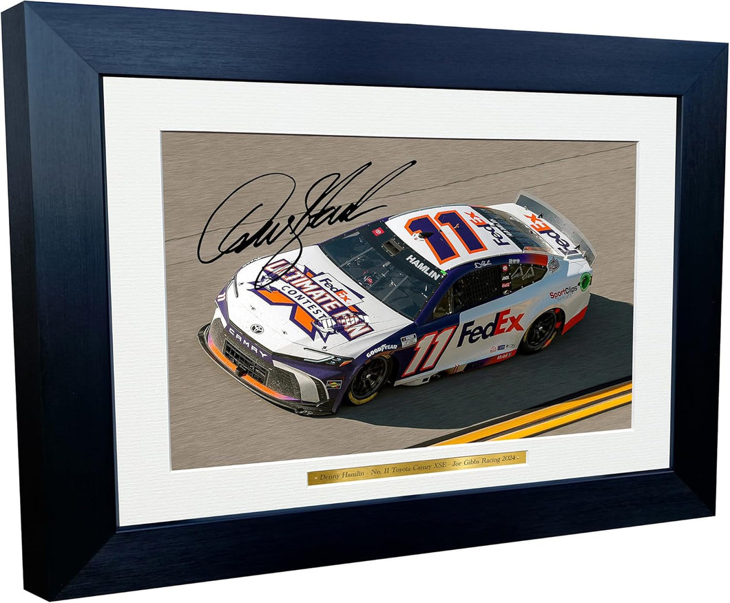 Kitbags & Lockers 12x8 A4 Denny Hamlin 2024 NASCAR Cup Series No. 11 Toyota Camry XSE for Joe Gibbs Racing Signed Autographed Signature Photo Photograph Picture Frame Poster Celebration Gift 1