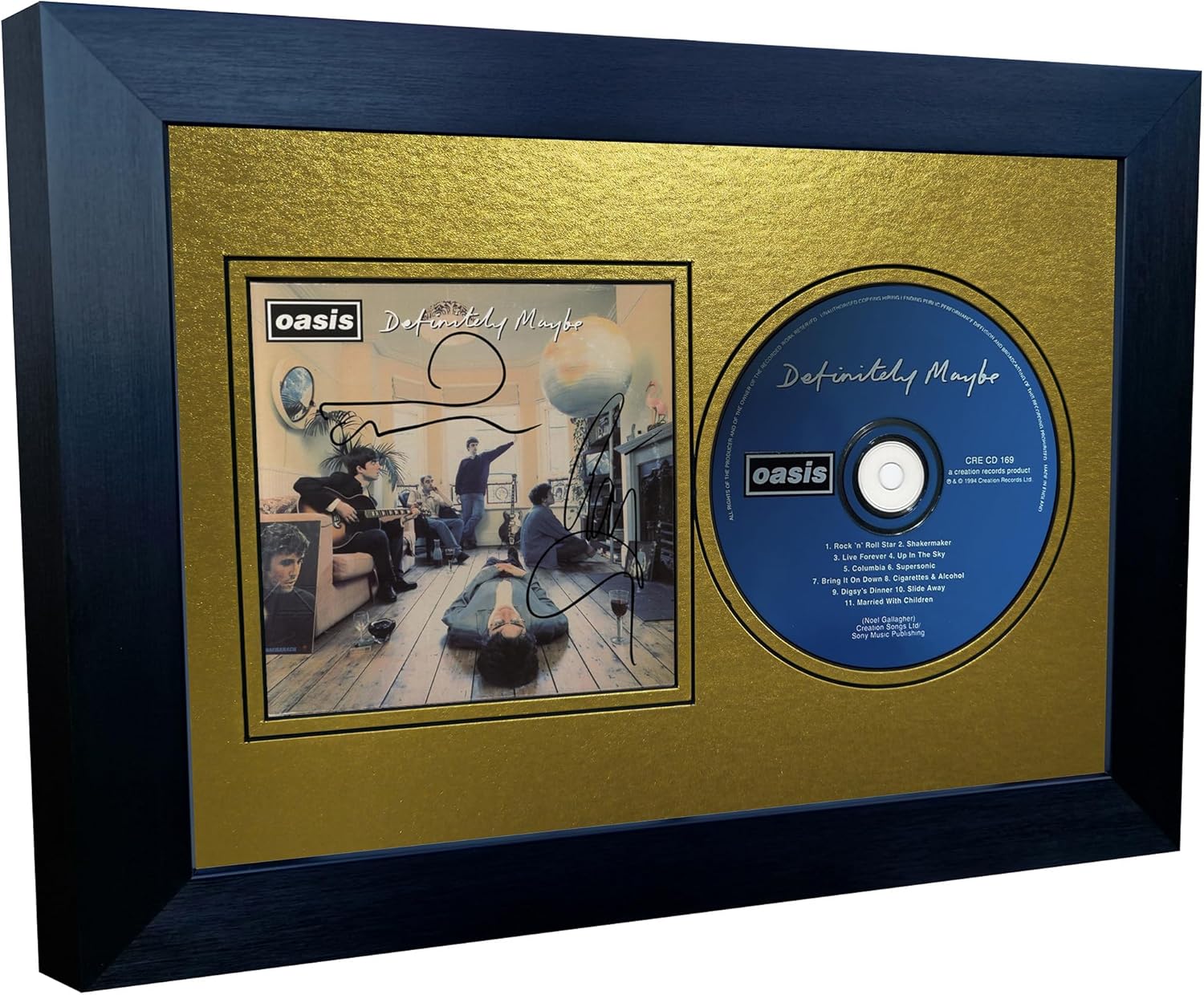 A4 Oasis Definitely Maybe (Whats The Story) Morning Glory Album Cover Display Liam Noel Gallagher Indie Music Autographed Signed Photograph Picture Frame (Definitely Maybe Gold Mount)