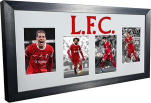 Signed Liverpool Virgil van Dijk - Darwin Nunez - Luis Diaz - Mo Mohamed Salah Autographed Signature Photo Photograph Picture Frame Football Soccer Poster Gift
