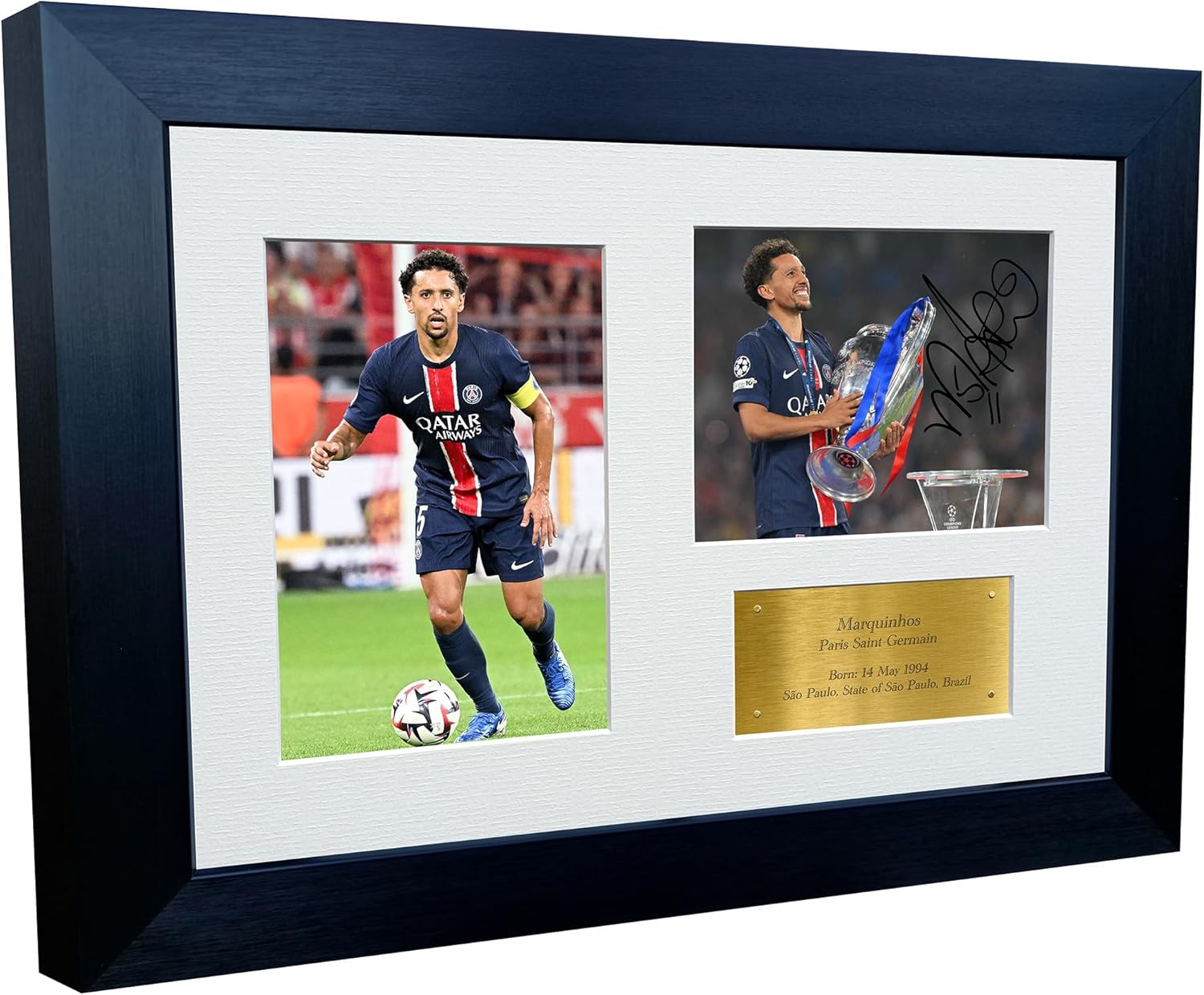 12x8 A4 Signed Marquinhos Paris Saint-Germain PSG Champions League Winners 2025 Autographed Photo Photograph Picture Frame Football Soccer Gift Triple G 2