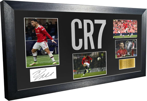 Large Cristiano Ronaldo Manchester United Utd Celebration With Precision Cut CR7 Logo Signed Autographed Signature Photograph Photo Picture Frame Football Soccer Poster Gift Black Mount