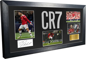 Large Cristiano Ronaldo Manchester United Utd Celebration With Precision Cut CR7 Logo Signed Autographed Signature Photograph Photo Picture Frame Football Soccer Poster Gift Black Mount