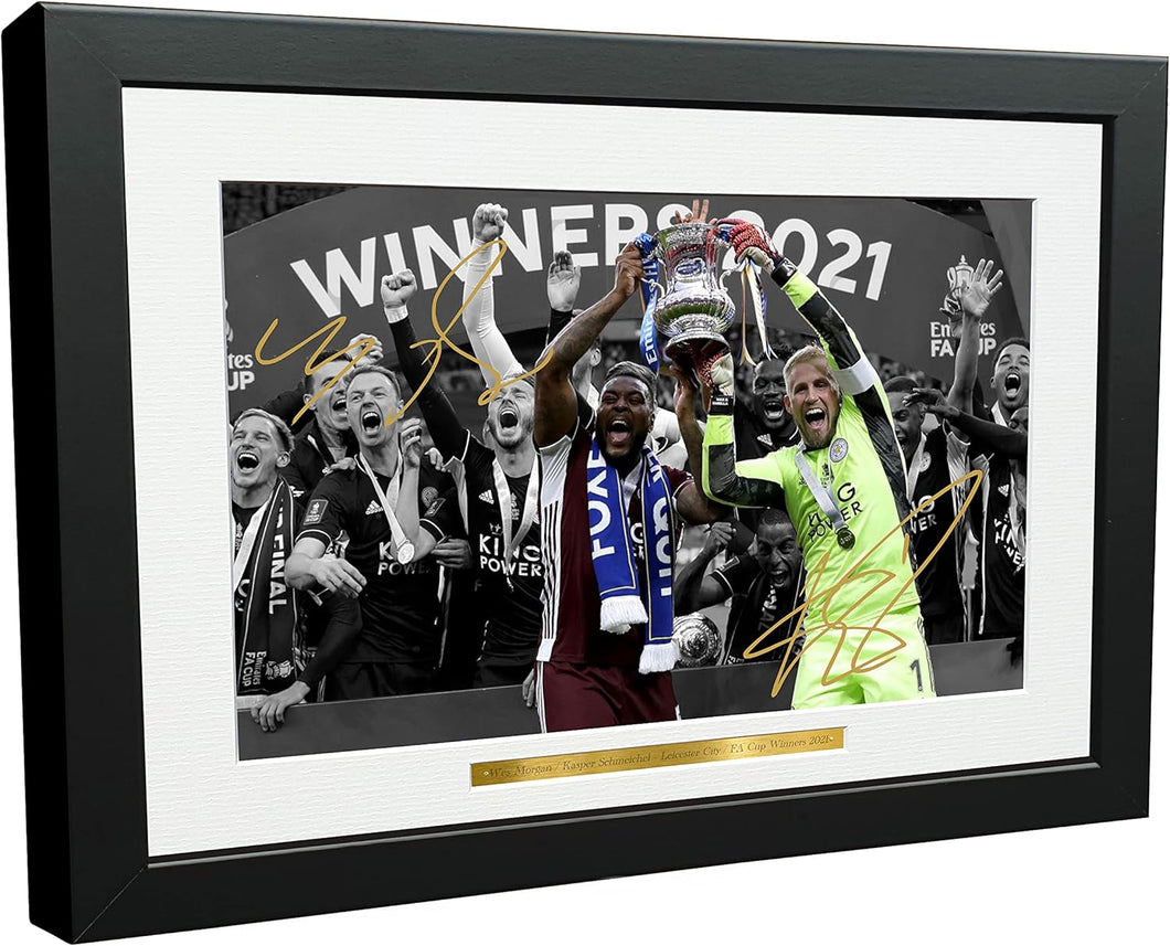 Kitbags & Lockers 12x8 A4 '2021 FA CUP WINNERS' Kasper Schmeichel Wes Morgan Leicester City FC Signed Autographed Photo Photograph Picture Frame Poster Gift