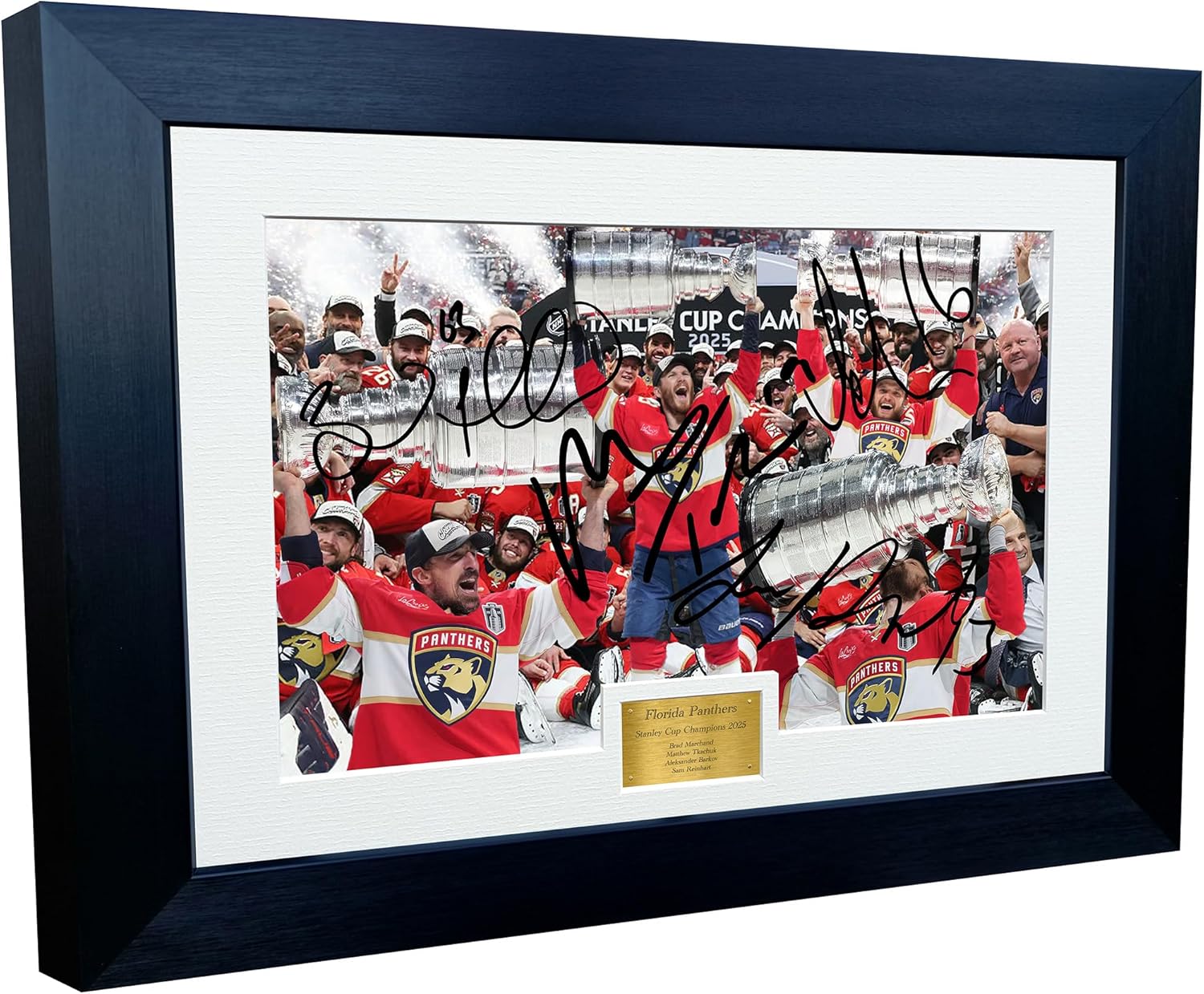 12x8 A4 Stanley Cup Champions 2025 Florida Panthers Brad Marchand Matt Tkachuk Sam Reinhart Aleksander Barkov NHL Autograph Signed Signature Photo Photograph Picture Frame Ice Hockey Poster Gift Col
